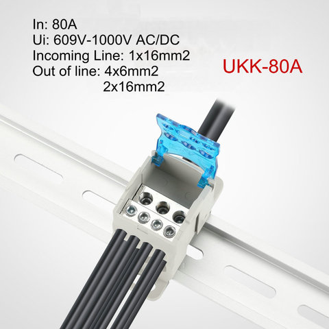 UKK80A Din Rail 1 in N Out Terminal Block Distribution Box Universal Power Junction Box Electric Wire Connector ► Photo 1/4