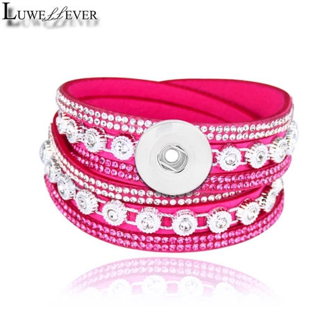 New Interchangeable Crystal 086 Rhinestones Velvet Leather Bracelet 18mm Snap Button Jewelry Charm Bangle For Women Gift 39cm ► Photo 1/6