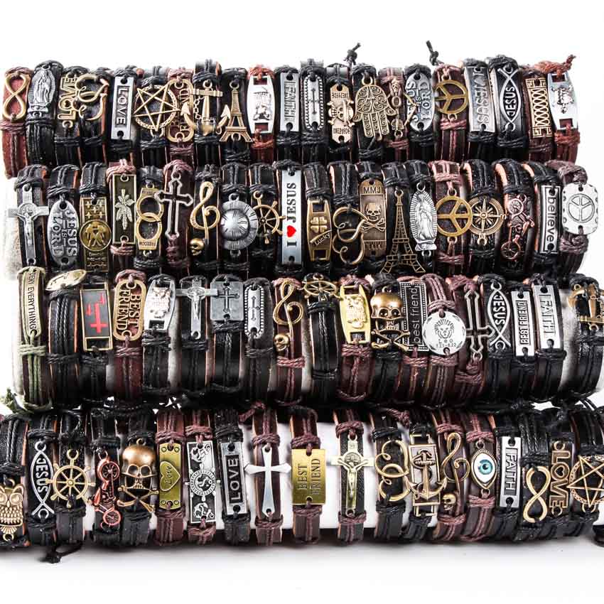 Mixmax 30pcs Leather Bracelet Women' Men Multilayer Cuff Retro Vintage  Tribal Hand-woven Fashion Bangle Wholesale Lots Bulk - Bracelets -  AliExpress