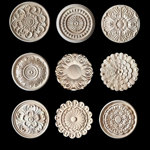 Carved Flower Wood Carving Natural Wood Appliques for Furniture Cabinet Unpainted Wooden Mouldings Decal Decorative Figurine ► Photo 1/6