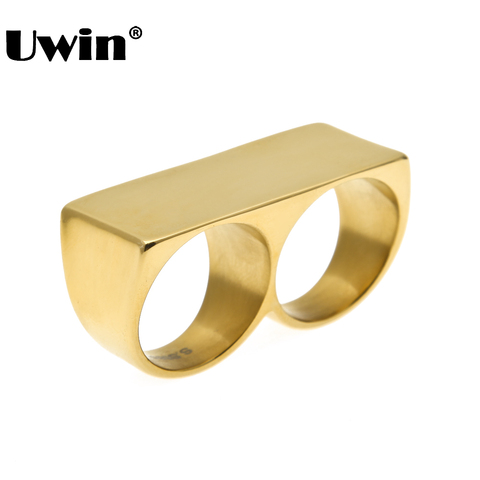 Personality Hip Hop Two Finger Rings Stainless Steel Gold Color Men Punk Biker Rings Women Party Cool Ring Size 10 11 Available ► Photo 1/1