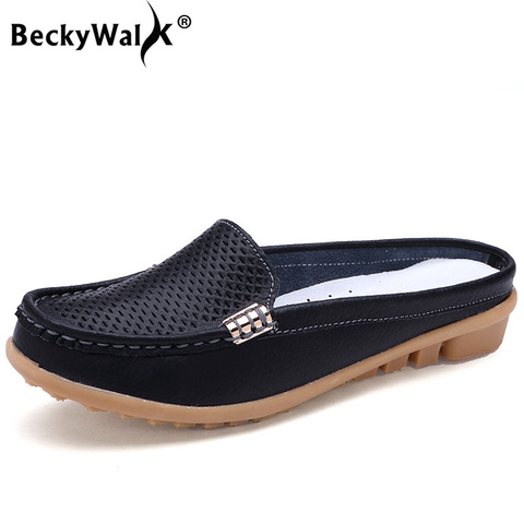 BeckyWalk Women Shoes Summer Closed Toe Flat Heel Genuine Leather Women Sandals Slippers Cutouts Fashion Shoes Woman WSH2680 ► Photo 1/6