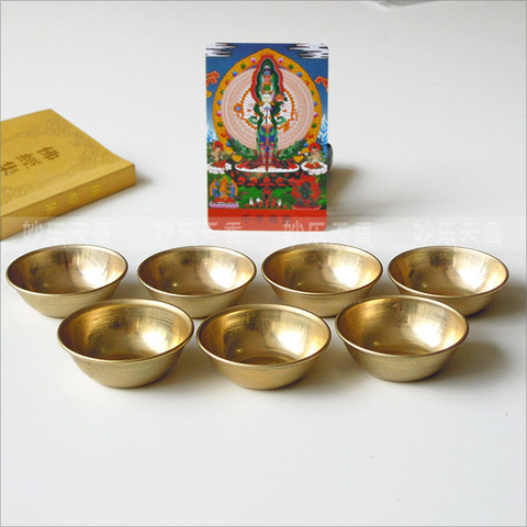 Copper Tibetan Bowl Buddha Disciples to Supply Water Meditation Mini Brass Cup Home Desk Decor 7Set ► Photo 1/5