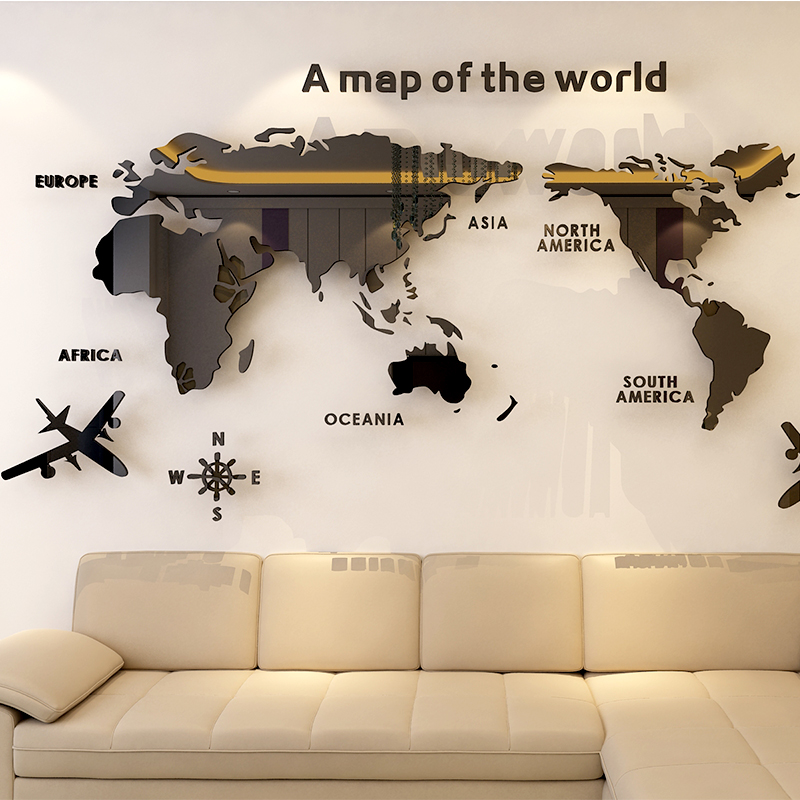Solid Acrylic Wall Sticker World Map Decals For Living Room 3d Sofa Backgroud Mural Large Wallpaper Home Decor Alitools - Large Wall Decal World Map