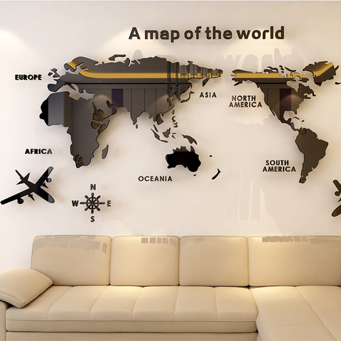 Solid Acrylic Wall Sticker World Map Decals For Living Room 3D Wall Decals Sofa Backgroud Mural Large Wallpaper For Home Decor ► Photo 1/6