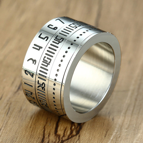 ZORCVENS Time Shape Men Rings Silver Color Titanium Steel Rotating Ring Arabic Numerals Calendar Shape Anel Masculino ► Photo 1/6