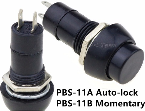 1pcs PBS-11A PBS-11B Black Round Off(On) Momentary/ Auto-lock Push Button Switch SPST ► Photo 1/3