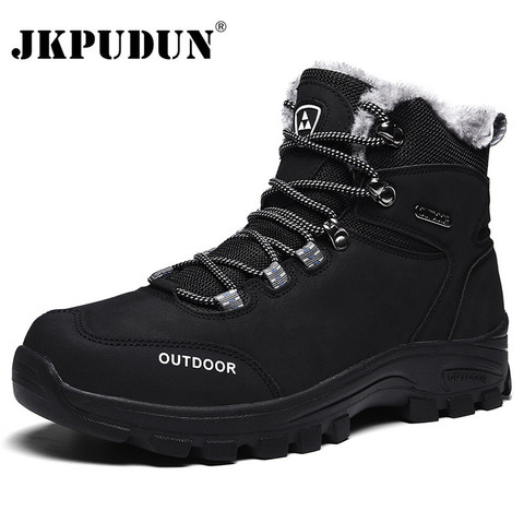 Genuine Leather Men Boots Winter with Fur 2022 Warm Snow Boots Men Winter Work Casual Shoes Military Rubber Ankle Boots JKPUDUN ► Photo 1/6