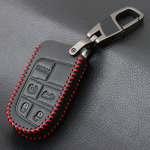Genuine Leather Car Smart Key Case Cover For Dodge Ram 1500 Journey Charger Dart Challenger Durango For Fiat Jeep Key Ring Shell ► Photo 1/5
