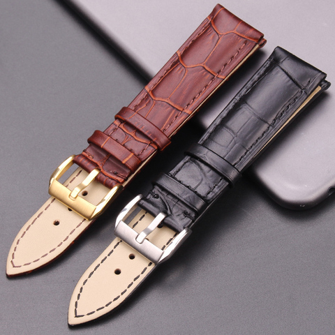 Watchbands Soft Durable Genuine Leather Watch Strap Bracelet Black Brown Wristwatch Women Men Belt 18 19 20 21 22 24mm ► Photo 1/6