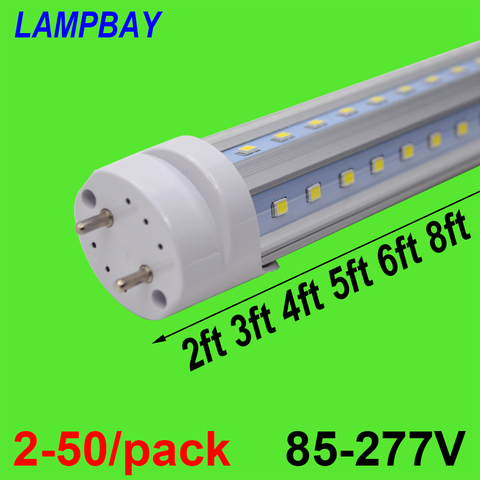2-50/pack V shaped LED Tube Lights 2ft 3ft 4ft 5ft 6ft Fluorescent Bulb Super Bright 24