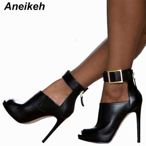 Aneikeh Gladiator Women Pumps Ladies Sexy Buckle Strap Roman High Heels Open Toe Sandals Party Wedding Shoes Size 41 42 Black ► Photo 1/6