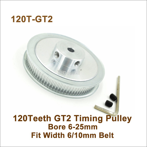 POWGE 120 Teeth 2GT Timing Pulley Bore 6-25mm Fit W=6/10mm 2GT Synchronous Belt 120T 120Teeth GT2 Pulley 3D Printer 120-2GT ► Photo 1/5