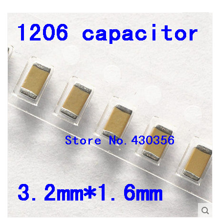 1206 SMD capacitor 22nf 47nf 100nf 150nf 220nf 470nf 1uf 2.2uf 4.7uf 10uf  200pcs X7R ► Photo 1/1