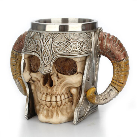 Stainless Steel Skull Mug Viking Ram Horned Pit Lord Warrior Beer Stein Tankard Coffee Mug Tea Cup Halloween Bar Drinkware Gift ► Photo 1/5