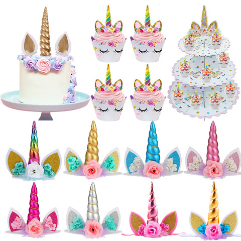 Cyuan Unicorn Birthday Cake Wings Decor Cartoon Unicorn Cake Toppers Birthday Party Decoration Kids Cupcake Wrappers Cake Topper ► Photo 1/6