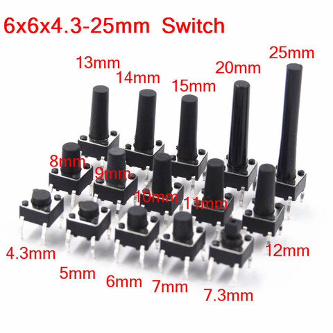 6x6mm Panel PCB Momentary Tactile Tact Mini Push Button Switch DIP 4pin 6x6x4.3/5/6/7.3-25 MM 6*6*4.3MM 5MM 6MM 7MM 8MM - 25MM ► Photo 1/2