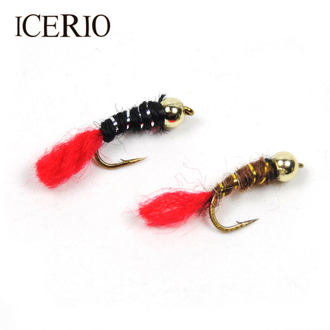 ICERIO 12PCS #14 Bead Head Red Tail Buzzer Nymph Trout Fly Fishing
