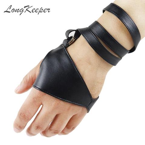LongKeeper Women Fingerless Gloves PU Leather Dacing Gloves Non-Slip Palm Belt Up Half Finger Punk Dacing Guante for DANCE Luvas ► Photo 1/6