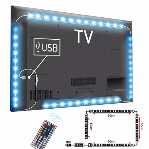 TV Backlight USB 5V Power 4 x 50cm / 2 x 50cm 2 x 100cm RGB Flexible LED Strip light 2m 3m White / Black PCB Background LED Tape ► Photo 1/6