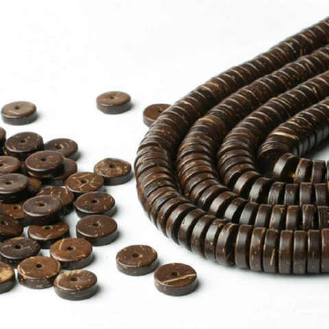 100beads Natural Coconut Shell Coin Beads Spacers 4mm 5mm 6mm 7mm 8mm 9mm 10mm 13mm 16mm Original Color TSB0289 ► Photo 1/1