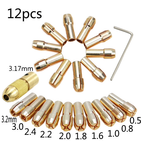 12Pcs 0.5-3.2mm Electric Brass Drill Bit Set Chuck Electric Motor Shaft Clamp With Wrench Drill Bit power Tool Accessories ► Photo 1/1