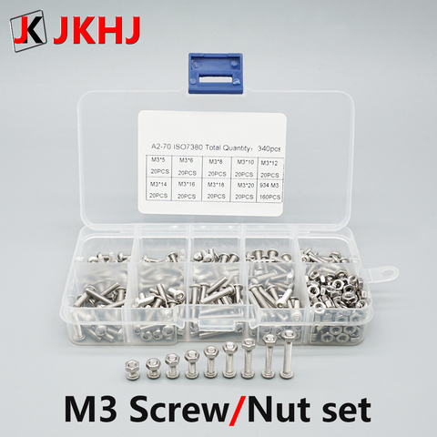 3D Printer Parts M3 Screw nut set Stainless steel hexagon socket head screw with nut 340pcs ► Photo 1/6