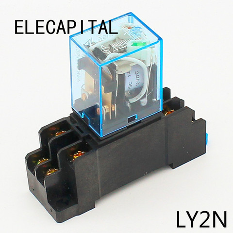 10A dpdt relay 12VDC 24VDC 110VAC 220VAC LY2N General Purpose Relay LY2NJ with power relay base socket 8 pins LY2 relay switch ► Photo 1/4