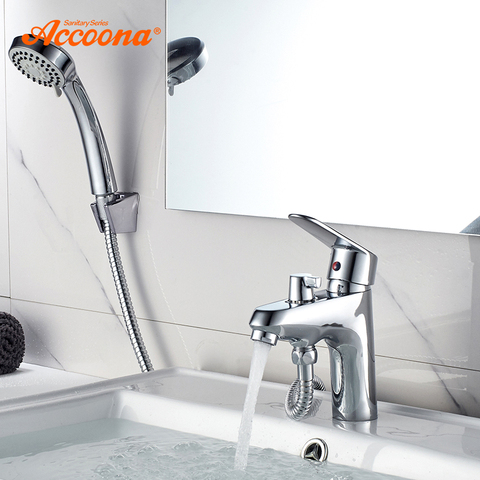 Accoona Bathroom Basin Faucet Chrome Single Handle Tap Sink Faucet Mixer with Shower Head Hot And Cold Water Hose Faucets A9369 ► Photo 1/6