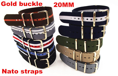 Gold buckle New arrived - Wholesale 10PCS/lots High quality 20MM Nylon Watch band NATO straps waterproof watch strap gold color ► Photo 1/1