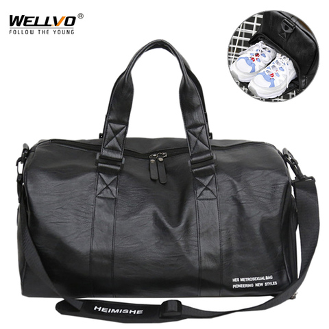 Men's Leather Travel Bag Foldable Portable Shoes Shoulder Bags Luggage Large Capacity Travel Tote Women Duffle Handbag XA160ZC ► Photo 1/6