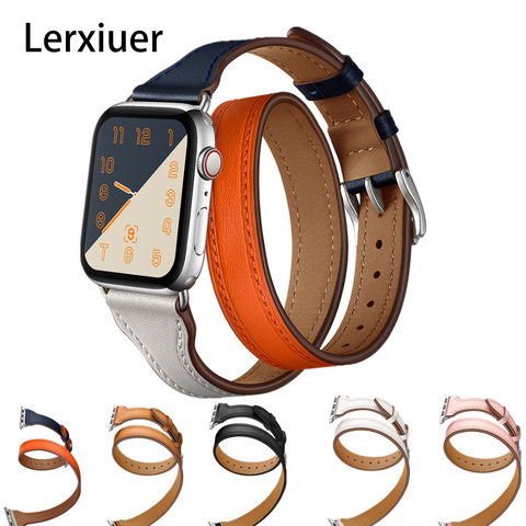 Strap For Apple Watch Band 44mm 42mm 40mm 38mm Iwatch band 6 5 4 3 SE Genuine Leather Double Tour Bracelet iwatch Accessories ► Photo 1/6