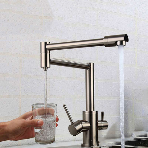MTTUZK Brass Brushed Kitchen Folding Faucet With Pure Water Cold Hot Kitchen Modern Drinking Water 3 Way Filtered Faucet Mixer ► Photo 1/6