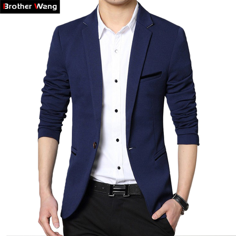 2022 Autumn New Men's Blazer Coat Business Casual Fashion Blue Slim Fit Suit Male Brand Clothing ► Photo 1/5