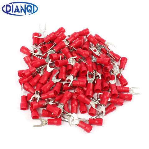 DIANQI SV1.25-4 Red Furcate Fork Spade 22~16AWG Wire Crimp pressed terminals Cable Wire Connector 100PCS/Pack SV1-4 SV ► Photo 1/5