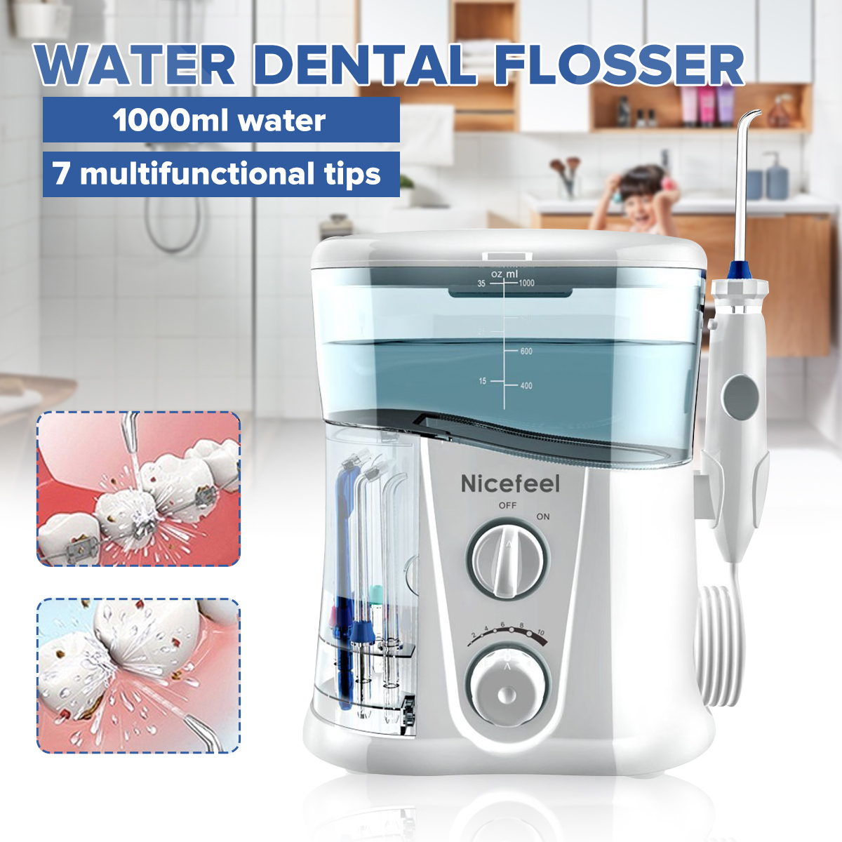 Nicefeel 1000ML Water Dental Flosser Electric Oral Irrigator Care Dental Flosser Water Toothbrush Dental SPA with 7pcs Tips ► Photo 1/6