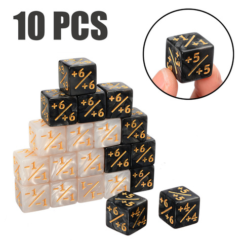 10x Black White 14mm 6 Side Counting Dice +1/-1 Dice Kids Toy For Magic The Gathering Game Counting Counters ► Photo 1/6