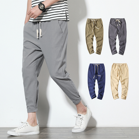 Privathinker Cotton Linen Casual Harem Pants Men Joggers Man Summer  Trousers Male Chinese Style Baggy Pants