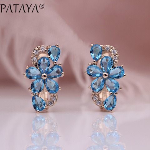 PATAYA New Water Drop Plum Blossom Dangle Earrings Women Fashion Trendy Jewelry 585 Rose Gold Petal Natural Zircon Blue Earrings ► Photo 1/6