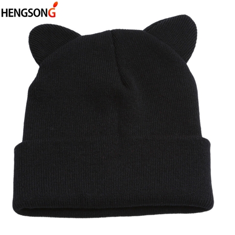 Lovely Warm Winter Casual Skullies Beanies Hat Hot Fashion Design Wool Cap Hat Gray White Cute Cat Ears Knitted Hat ► Photo 1/6