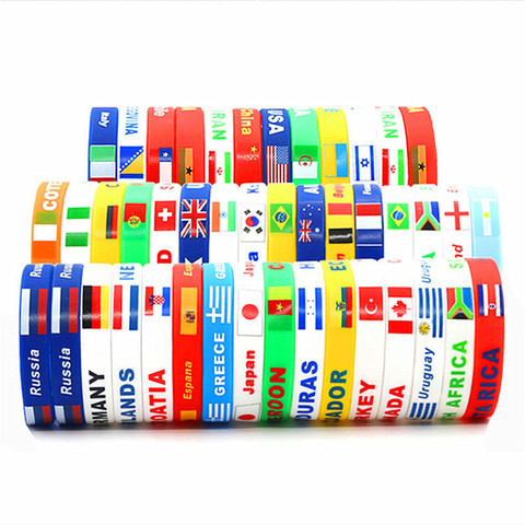 2pcs Silicone Country Flag Logo ID Bracelet World Sports Fans Wristband Elastic Rubber Bangles Game Cheerleader Gifts Bracelets ► Photo 1/6
