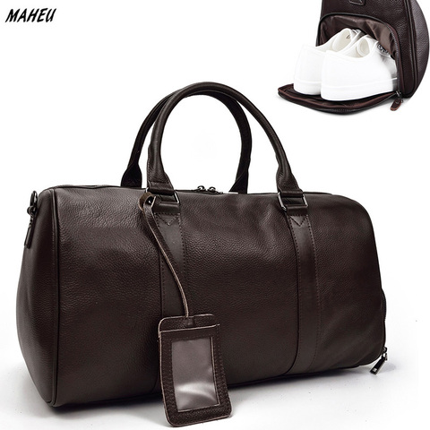 MAHEU Men Genuine Leather Travel Tote Bag Big Duffel Large Capacity Travel Handbag Black Man Weekend Bag Carry On Luggage ► Photo 1/6