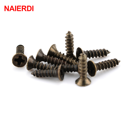 500PCS NAIERDI Screws M2*6mm 8mm 10mm Bronze Flat Round Head Self-Tapping Screw For Antique Hinges Decoration Wood Hardware Tool ► Photo 1/6
