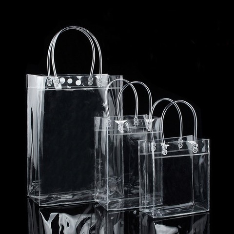 10pcs PVC plastic gift bags with handle plastic wine packaging bags clear handbag party favors bag Fashion PP Bags With Button ► Photo 1/6