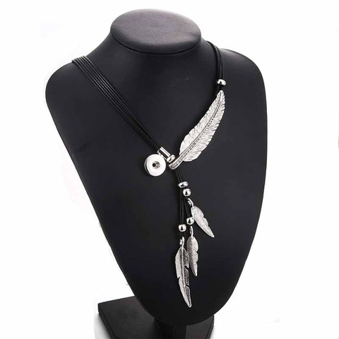 Genuine Leather Feather Shape Snaps Pendant Necklace 18mm Snap Button Jewelry For Snap Jewelry with link Chain 0052 ► Photo 1/5