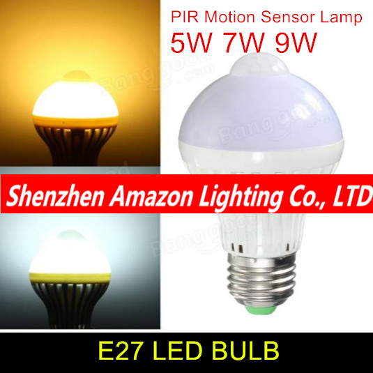 E27 5W Motion Sensor LED Bulb Auto PIR Motion Detection Home Lighting Lamp New 