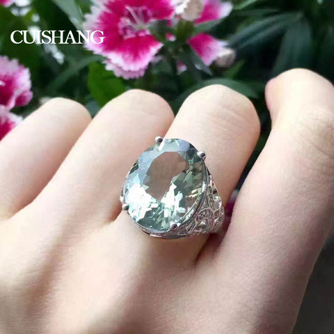 CSJ Big Stone Real Genuine Green Amethyst 6.9ct Rings 925 Sterling Silver Women and Lady Wedding Engagment Party Gift Box ► Photo 1/6