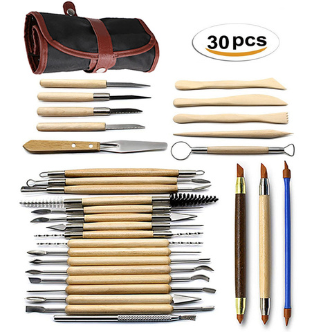 27 / 30 pieces DIY Art Clay Pottery Tool set Crafts Clay Sculpting Tool kit Pottery & Ceramics Wooden Handle Modeling Clay Tools ► Photo 1/6
