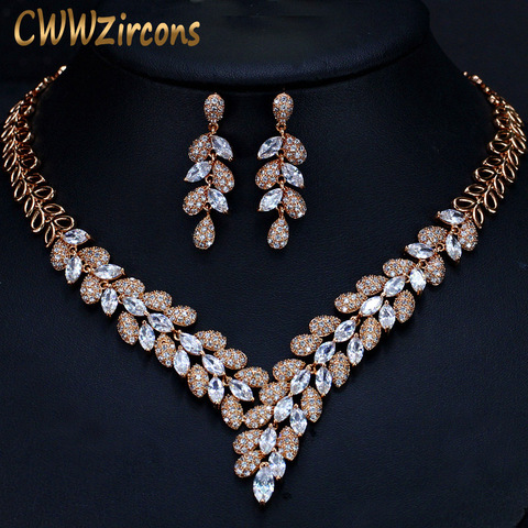 CWWZircons Gorgeous Cubic Zirconia Stone Dubai Necklace Earrings Gold Jewelry Sets For Women Wedding Party Accessories T288 ► Photo 1/1