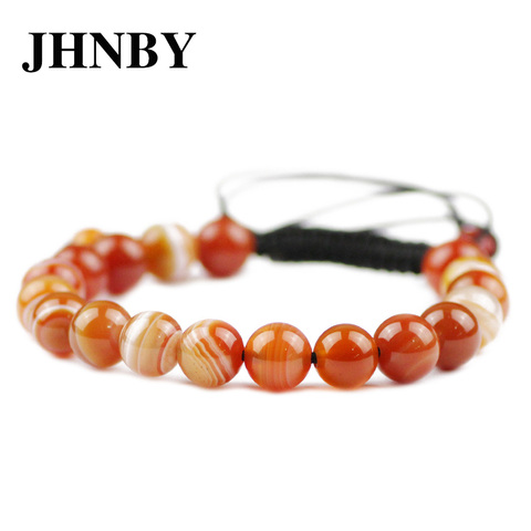 JHNBY Red Stripe Carnelian Beads Bracelets for Women  6/8/10/12MM Natural Stone Braided/Elastic Rope Bangle Men Jewelry Dropship ► Photo 1/6